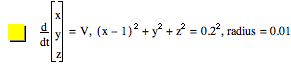 function(optotal(t),vector(x,y,z))=V,[x-1]^2+y^2+z^2=0.2^2,radius=0.01
