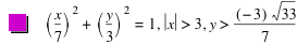 [x/7]^2+[y/3]^2=1,abs(x)>3,y>[-3]*sqrt(33)/7