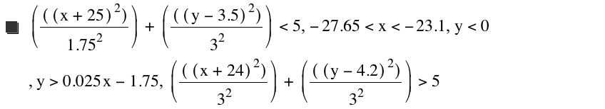 [[[x+25]^2]/1.75^2]+[[[y-3.5]^2]/3^2]<5,-27.65<x<-23.1,y<0,y>0.025*x-1.75,[[[x+24]^2]/3^2]+[[[y-4.2]^2]/3^2]>5