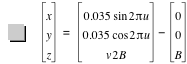 vector(x,y,z)=vector(0.035*sin(2*pi*u),0.035*cos(2*pi*u),v*2*B)-vector(0,0,B)