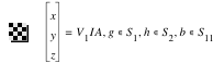 vector(x,y,z)=V_1*I*A,in(g,S_1),in(h,S_2),in(b,S_11)