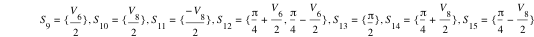 S_9=set(V_6/2),S_10=set(V_8/2),S_11=set(-V_8/2),S_12=set(pi/4+V_6/2,pi/4-V_6/2),S_13=set(pi/2),S_14=set(pi/4+V_8/2),S_15=set(pi/4-V_8/2)