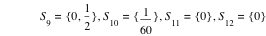 S_9=set(0,1/2),S_10=set(1/60),S_11=set(0),S_12=set(0)