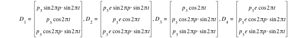 D_1=vector(p_3*sin(2*pi*p)*sin(2*pi*t),p_3*cos(2*pi*t),p_3*cos(2*pi*p)*sin(2*pi*t)),D_2=vector(p_3*e*sin(2*pi*p)*sin(2*pi*t),p_3*e*cos(2*pi*t),p_3*e*cos(2*pi*p)*sin(2*pi*t)),D_3=vector(p_3*cos(2*pi*t),p_3*cos(2*pi*p)*sin(2*pi*t),p_3*sin(2*pi*p)*sin(2*pi*t)),D_4=vector(p_3*e*cos(2*pi*t),p_3*e*cos(2*pi*p)*sin(2*pi*t),p_3*e*sin(2*pi*p)*sin(2*pi*t))