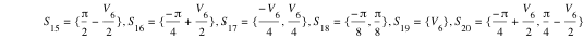 S_15=set(pi/2-V_6/2),S_16=set(-pi/4+V_6/2),S_17=set(-V_6/4,V_6/4),S_18=set(-pi/8,pi/8),S_19=set(V_6),S_20=set(-pi/4+V_6/2,pi/4-V_6/2)