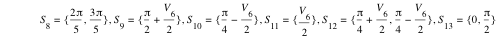 S_8=set(2*pi/5,3*pi/5),S_9=set(pi/2+V_6/2),S_10=set(pi/4-V_6/2),S_11=set(V_6/2),S_12=set(pi/4+V_6/2,pi/4-V_6/2),S_13=set(0,pi/2)