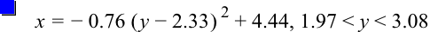 x=-(0.76*[y-2.33]^2)+4.44,1.97<y<3.08