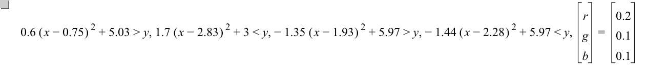 0.6*[x-0.75]^2+5.03>y,1.7*[x-2.83]^2+3<y,-(1.35*[x-1.93]^2)+5.97>y,-(1.44*[x-2.28]^2)+5.97<y,vector(r,g,b)=vector(0.2,0.1,0.1)