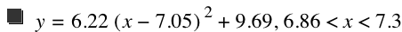 y=6.22*[x-7.05]^2+9.69,6.86<x<7.3