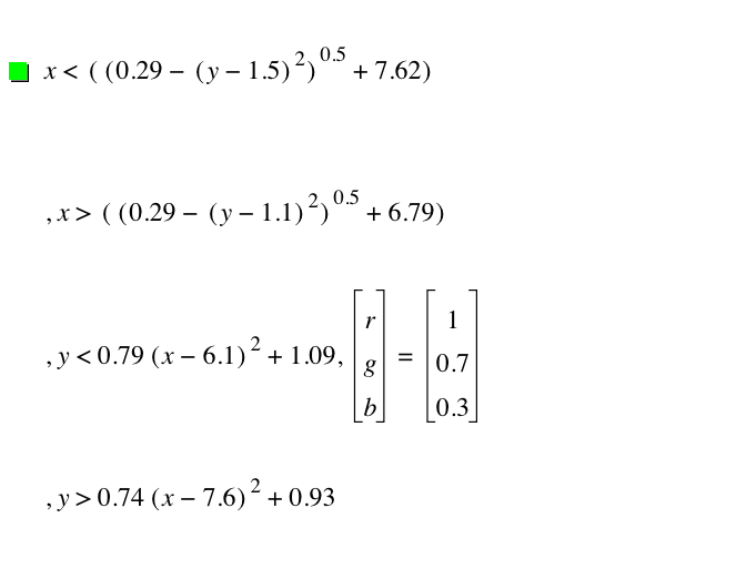x<[[0.29-[y-1.5]^2]^0.5+7.62],x>[[0.29-[y-1.1]^2]^0.5+6.79],y<0.79*[x-6.1]^2+1.09,vector(r,g,b)=vector(1,0.7,0.3),y>0.74*[x-7.6]^2+0.93