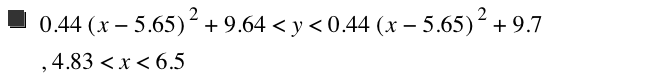 0.44*[x-5.65]^2+9.640000000000001<y<0.44*[x-5.65]^2+9.699999999999999,4.83<x<6.5
