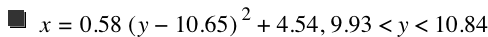 x=0.58*[y-10.65]^2+4.54,9.93<y<10.84