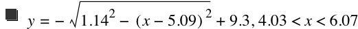 y=-sqrt(1.14^2-[x-5.09]^2)+9.300000000000001,4.03<x<6.07