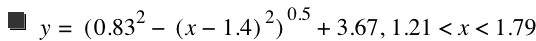 y=[0.83^2-[x-1.4]^2]^0.5+3.67,1.21<x<1.79