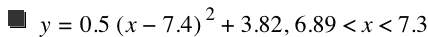 y=0.5*[x-7.4]^2+3.82,6.89<x<7.3