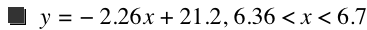 y=-(2.26*x)+21.2,6.36<x<6.7