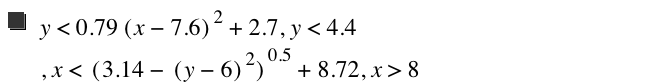 y<0.79*[x-7.6]^2+2.7,y<4.4,x<[3.14-[y-6]^2]^0.5+8.720000000000001,x>8