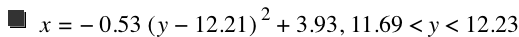 x=-(0.53*[y-12.21]^2)+3.93,11.69<y<12.23