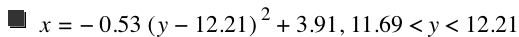 x=-(0.53*[y-12.21]^2)+3.91,11.69<y<12.21