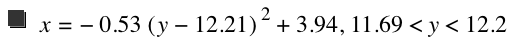 x=-(0.53*[y-12.21]^2)+3.94,11.69<y<12.2