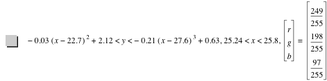 -(0.03*[x-22.7]^2)+2.12<y<-(0.21*[x-27.6]^3)+0.63,25.24<x<25.8,vector(r,g,b)=vector(249/255,198/255,97/255)