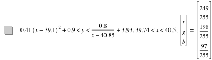 0.41*[x-39.1]^2+0.9<y<0.8/(x-40.85)+3.93,39.74<x<40.5,vector(r,g,b)=vector(249/255,198/255,97/255)