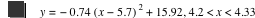 y=-(0.74*[x-5.7]^2)+15.92,4.2<x<4.33