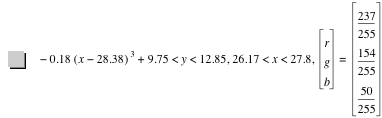 -(0.18*[x-28.38]^3)+9.75<y<12.85,26.17<x<27.8,vector(r,g,b)=vector(237/255,154/255,50/255)