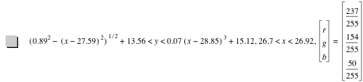 [0.89^2-[x-27.59]^2]^(1/2)+13.56<y<0.07000000000000001*[x-28.85]^3+15.12,26.7<x<26.92,vector(r,g,b)=vector(237/255,154/255,50/255)