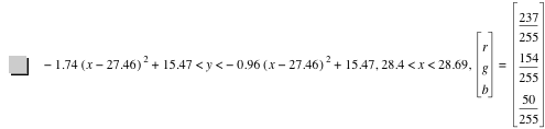 -(1.74*[x-27.46]^2)+15.47<y<-(0.96*[x-27.46]^2)+15.47,28.4<x<28.69,vector(r,g,b)=vector(237/255,154/255,50/255)