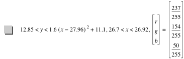 12.85<y<1.6*[x-27.96]^2+11.1,26.7<x<26.92,vector(r,g,b)=vector(237/255,154/255,50/255)