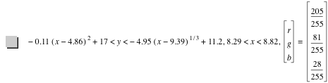 -(0.11*[x-4.86]^2)+17<y<-(4.95*[x-9.390000000000001]^(1/3))+11.2,8.289999999999999<x<8.82,vector(r,g,b)=vector(205/255,81/255,28/255)