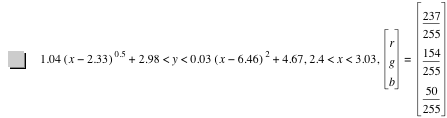1.04*[x-2.33]^0.5+2.98<y<0.03*[x-6.46]^2+4.67,2.4<x<3.03,vector(r,g,b)=vector(237/255,154/255,50/255)