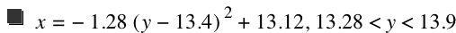 x=-(1.28*[y-13.4]^2)+13.12,13.28<y<13.9