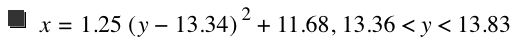 x=1.25*[y-13.34]^2+11.68,13.36<y<13.83