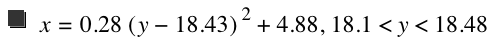 x=0.28*[y-18.43]^2+4.88,18.1<y<18.48