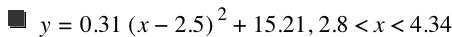 y=0.31*[x-2.5]^2+15.21,2.8<x<4.34