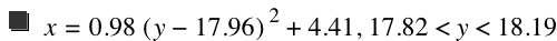 x=0.98*[y-17.96]^2+4.41,17.82<y<18.19