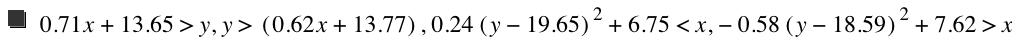 0.71*x+13.65>y,y>[0.62*x+13.77],0.24*[y-19.65]^2+6.75<x,-(0.58*[y-18.59]^2)+7.62>x