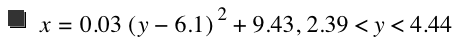 x=0.03*[y-6.1]^2+9.43,2.39<y<4.44