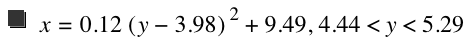 x=0.12*[y-3.98]^2+9.49,4.44<y<5.29