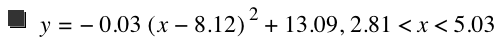 y=-(0.03*[x-8.119999999999999]^2)+13.09,2.81<x<5.03