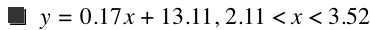 y=0.17*x+13.11,2.11<x<3.52