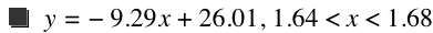 y=-(9.289999999999999*x)+26.01,1.64<x<1.68