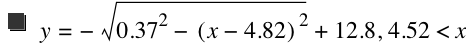 y=-sqrt(0.37^2-[x-4.82]^2)+12.8,4.52<x