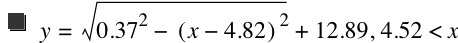 y=sqrt(0.37^2-[x-4.82]^2)+12.89,4.52<x