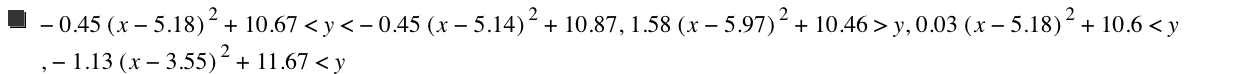 -(0.45*[x-5.18]^2)+10.67<y<-(0.45*[x-5.14]^2)+10.87,1.58*[x-5.97]^2+10.46>y,0.03*[x-5.18]^2+10.6<y,-(1.13*[x-3.55]^2)+11.67<y