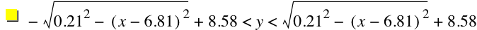 -sqrt(0.21^2-[x-6.81]^2)+8.58<y<sqrt(0.21^2-[x-6.81]^2)+8.58