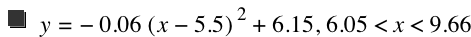 y=-(0.06*[x-5.5]^2)+6.15,6.05<x<9.66