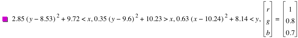 2.85*[y-8.529999999999999]^2+9.720000000000001<x,0.35*[y-9.6]^2+10.23>x,0.63*[x-10.24]^2+8.140000000000001<y,vector(r,g,b)=vector(1,0.8,0.7)